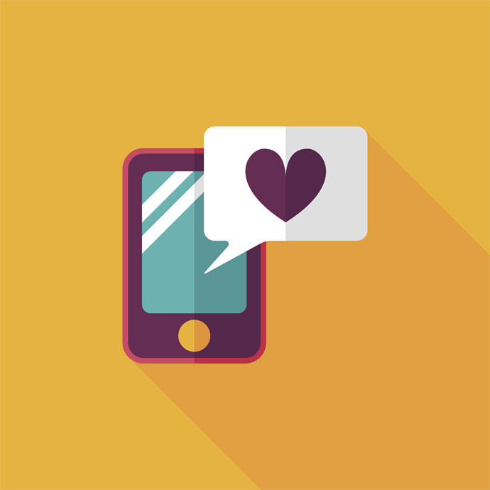 Valentine's Day message phone flat icon with long shadow,eps10