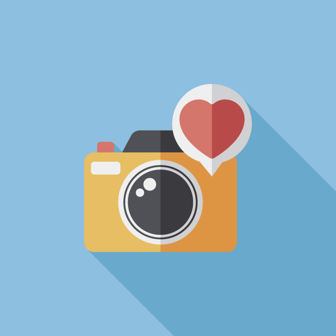 Valentine's Day photo camera flat icon with long shadow,eps10