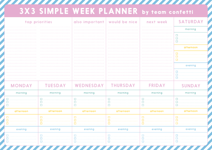 team confetti weekly planner leeg