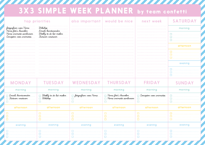 weekly plannerprioriteiten ingevuld