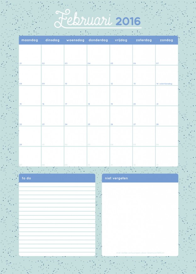 Free printable maandplanner februari 2016!